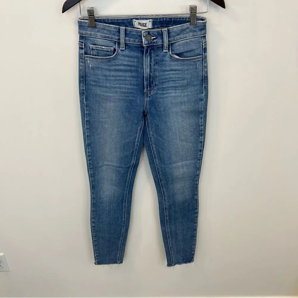 Paige High rise ankle leg skinny jean raw hem | Size 27